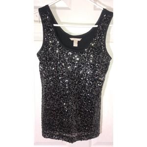 Banana Republic Womens Black Sequined Tank Blouse Top Size Petite S
